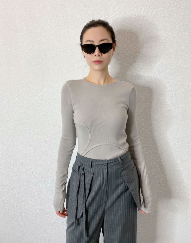 Grey Layer Ribbed Top #250313